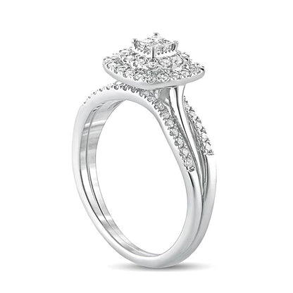 Braut-Set mit Diamanten im Princess-, Rund- und Kissenschliff 0.38 ct. Gesamtgewicht in 10K Weißgold