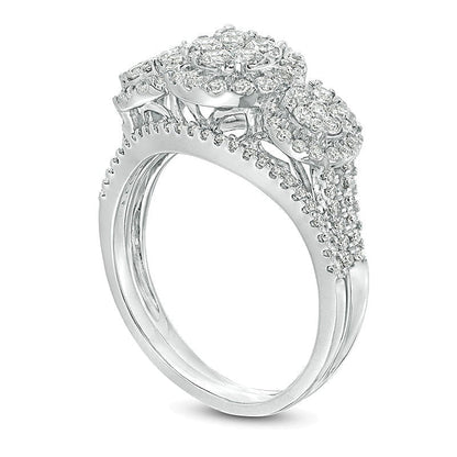 Braut-Set mit Komposit-Diamanten im Dreistein-Design, 1.0 ct. Gesamtgewicht, in 10K Weißgold