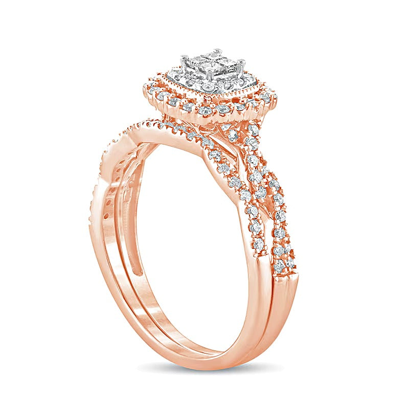 Braut-Set mit Diamanten im Princess- und Rundschliff, 0.5 ct. Gesamtgewicht, in 10K Roségold
