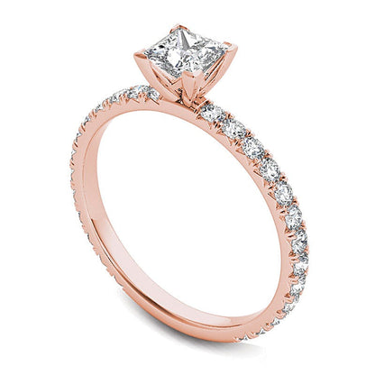1.0 CT. Gesamtgewicht Diamant-Verlobungsring im Princess- und Rundschliff Solitär mit seitlichem Besatz in 14K Roségold