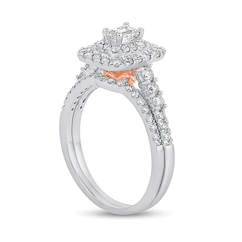 Braut-Set mit Diamanten im Smaragdschliff 1.0 CT. Gesamtgewicht in 10K Weißgold