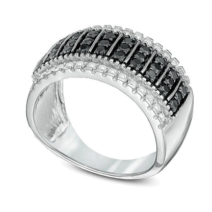 1.0 CT. Gesamtgewicht behandelter schwarzer und weißer Diamant Fashion Ring gestreift in 10K Weißgold