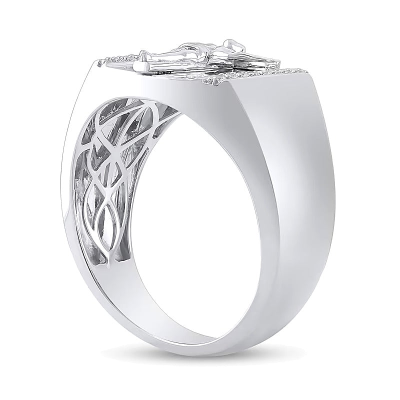 0.17 ct. Gesamtgewicht Diamant-Kruzifix-Ring mit rechteckiger Oberseite in 10K Weißgold