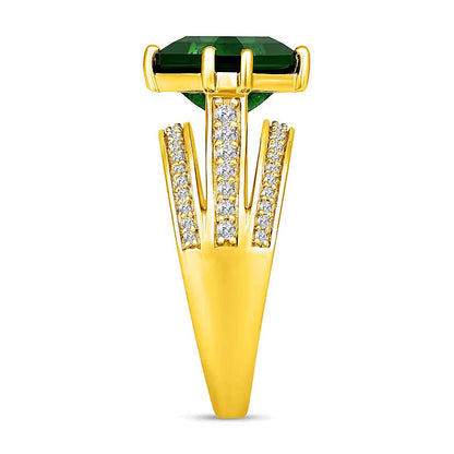Fashion-Ring mit Labor-Smaragd im Octagon-Schliff und weißen Labor-Saphiren, mehrreihig, in 14K Weißgold