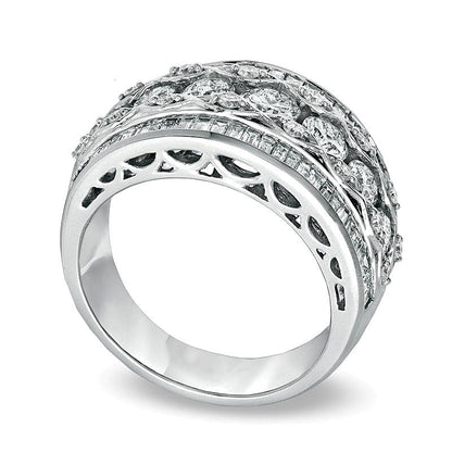 2.0 ct. Gesamtgewicht Memoire-Ring mit runden Diamanten und Baguette-Diamanten in 14K Weißgold