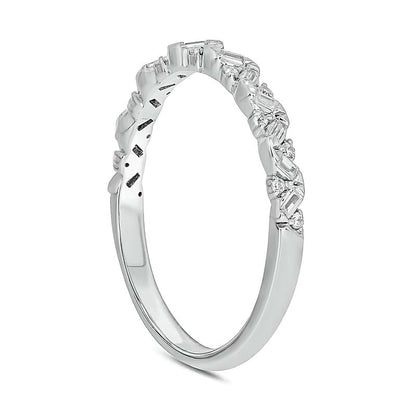 0,17 ct. Gesamtgewicht Ring mit Baguette- und rundem Diamant im Zickzack-Design zum Stapeln in 10K Weißgold