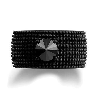 Fashion-Ring mit rundem schwarzen Spinell in oxidiertem, rhodiniertem Sterlingsilber