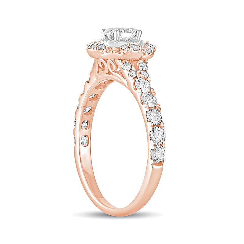 1.0 CT. TW Verlobungsring im Vintage-Stil mit ovalem Diamant und Halo in 14K Roségold
