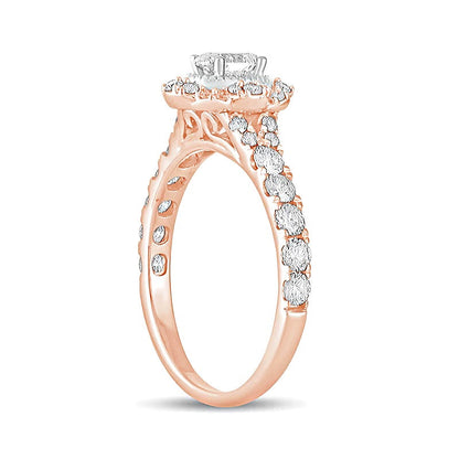 1.0 CT. TW Verlobungsring im Vintage-Stil mit ovalem Diamant und Halo in 14K Roségold