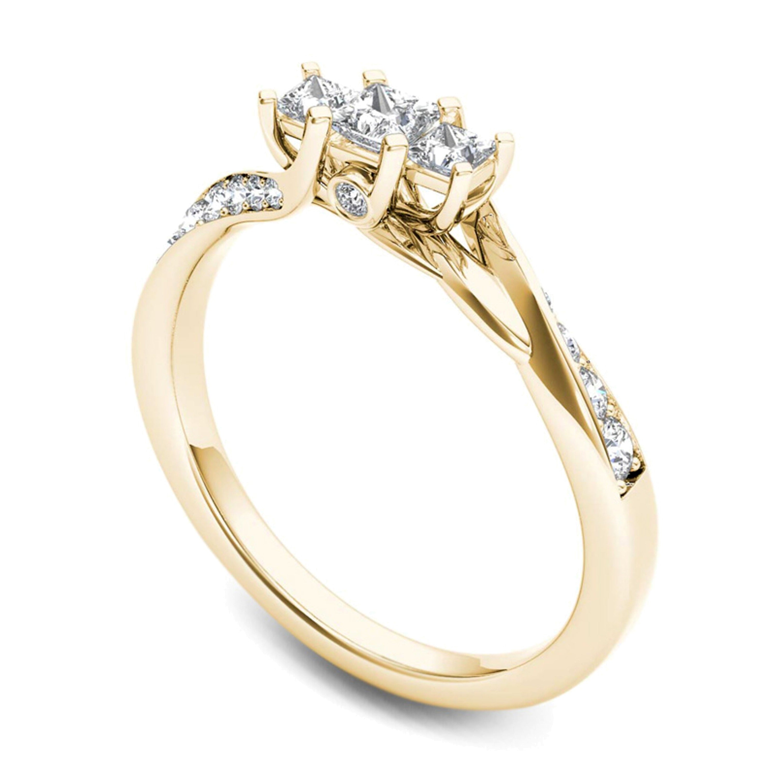 0.5 CT. Gesamtgewicht Dreistein-Ring mit Diamanten im Princess-Schliff in 14K Gelbgold
