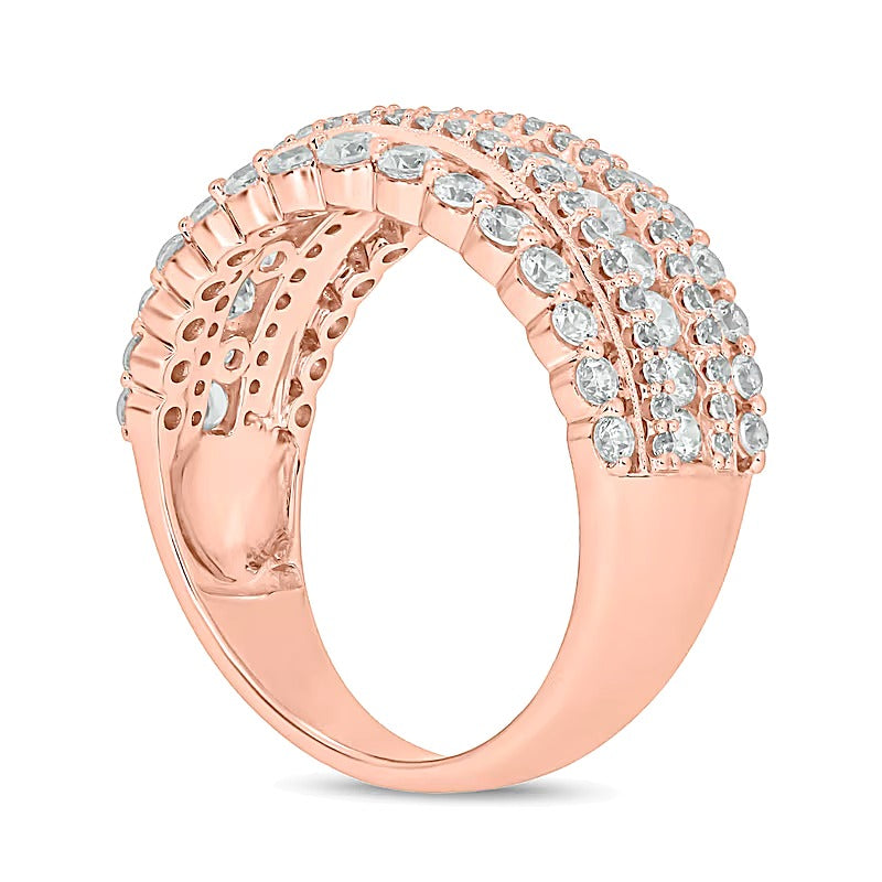 1.5 CT. Gesamtgewicht Diamant mehrreihiger Ring im Vintage-Stil mit Wellenrand in 10K Roségold