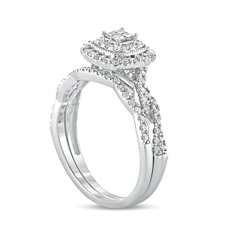 Braut-Set mit Diamanten im Princess-, Rund- und Kissenschliff, 0.5 ct. Gesamtgewicht, in 10K Weißgold