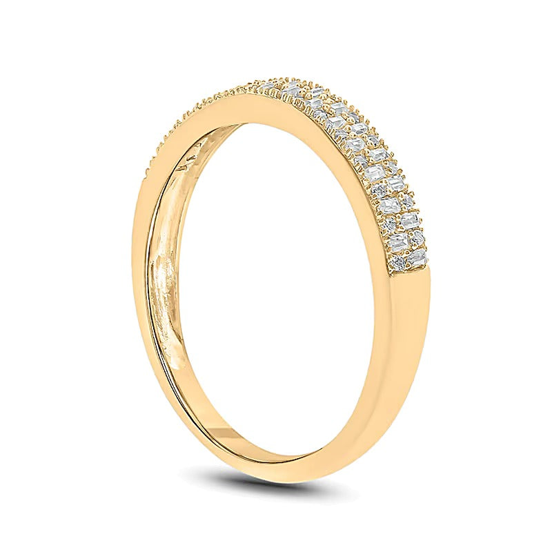 Memoire-Ring mit Baguette- und runden Diamanten 0.2 ct. Gesamtgewicht zweireihig in 10K Gelbgold