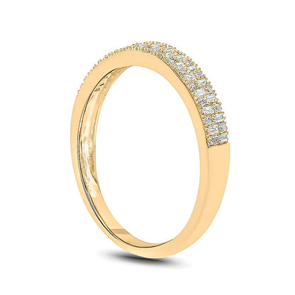 Memoire-Ring mit Baguette- und runden Diamanten 0.2 ct. Gesamtgewicht zweireihig in 10K Gelbgold