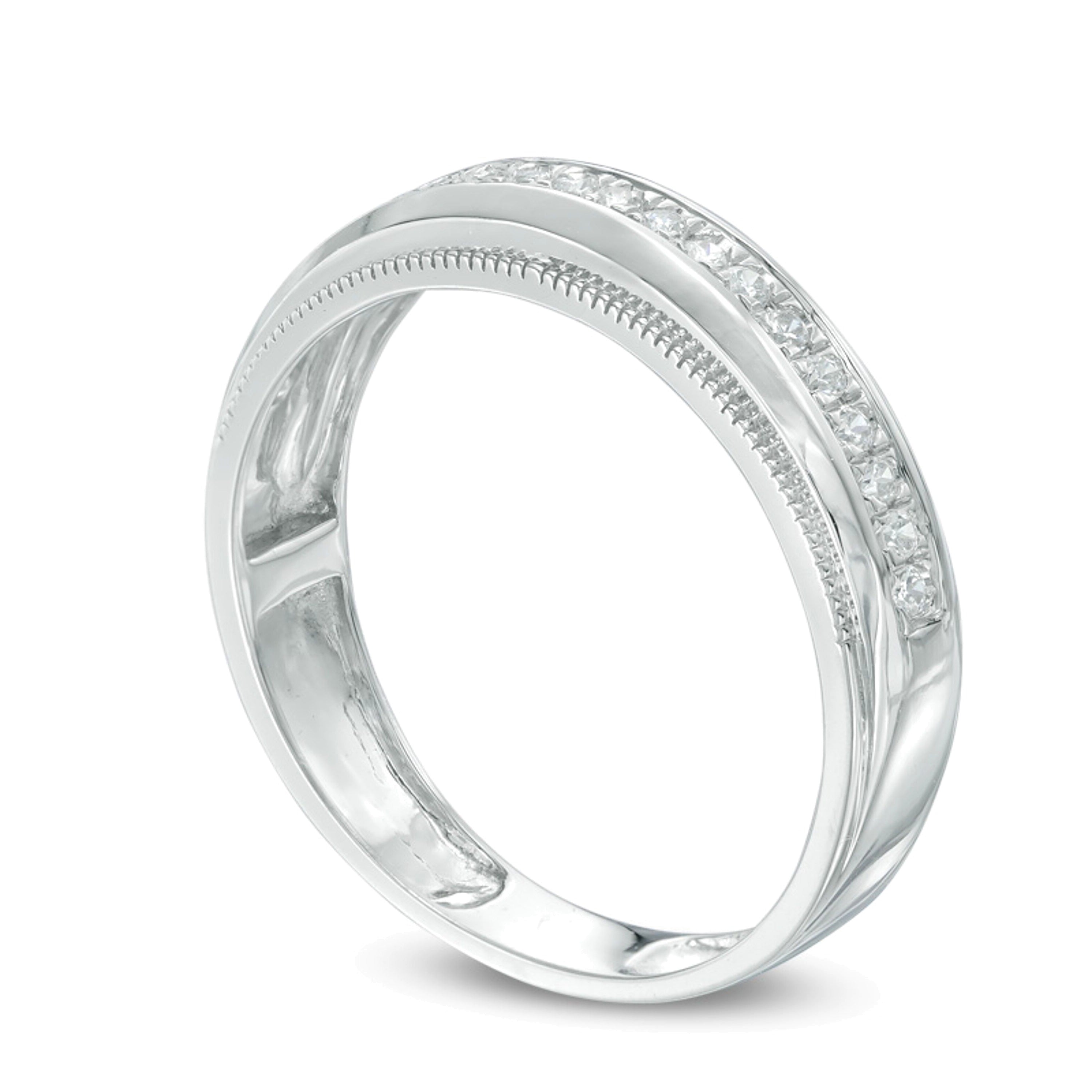 0.25 CT. TW Diamant Ehering mit Milgrain in 10K Weißgold