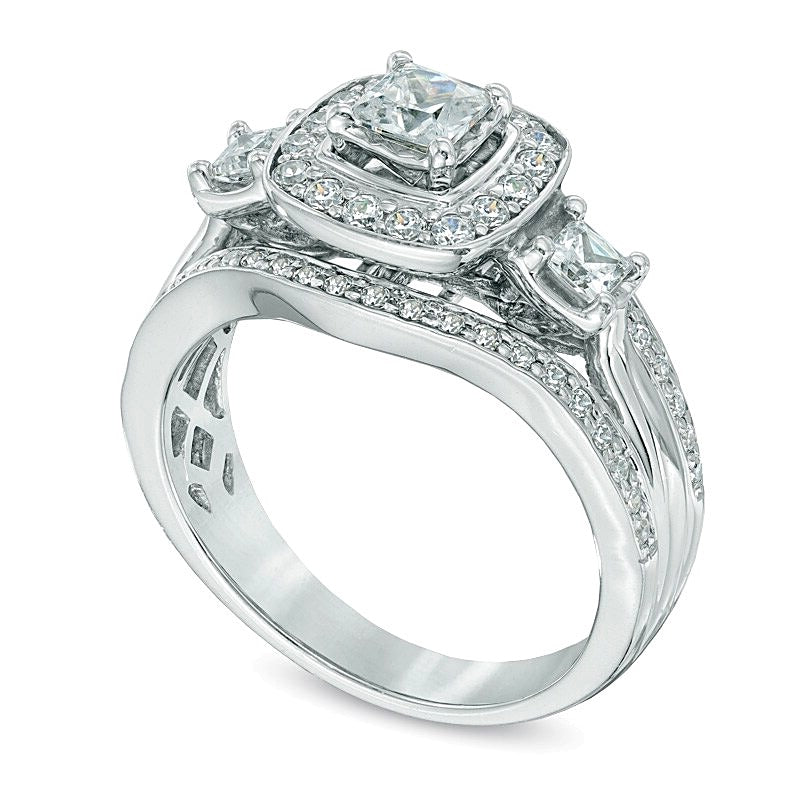1.0 CT. TW Dreistein-Verlobungsring mit Diamanten im Princess- und Rundschliff in 14K Weißgold