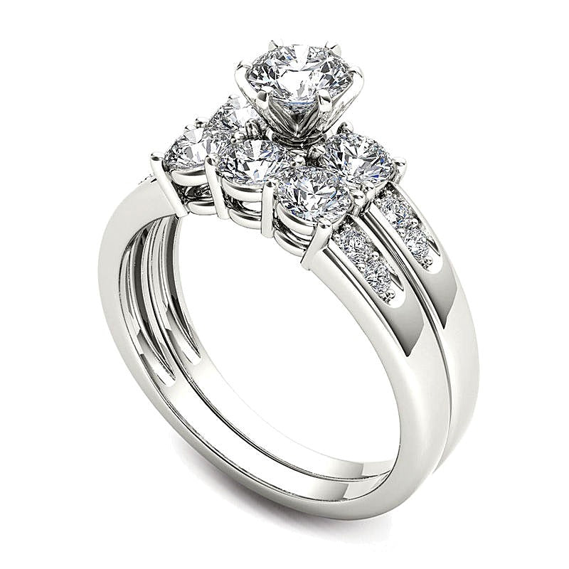 Diamant-Brautset Dreistein 1.5 ct. Gesamtgewicht in 14K Weißgold