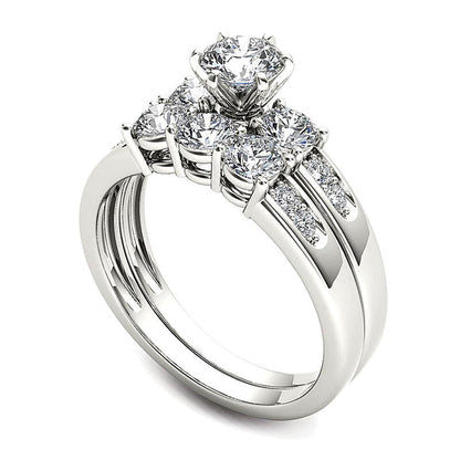Diamant-Brautset Dreistein 1.5 ct. Gesamtgewicht in 14K Weißgold