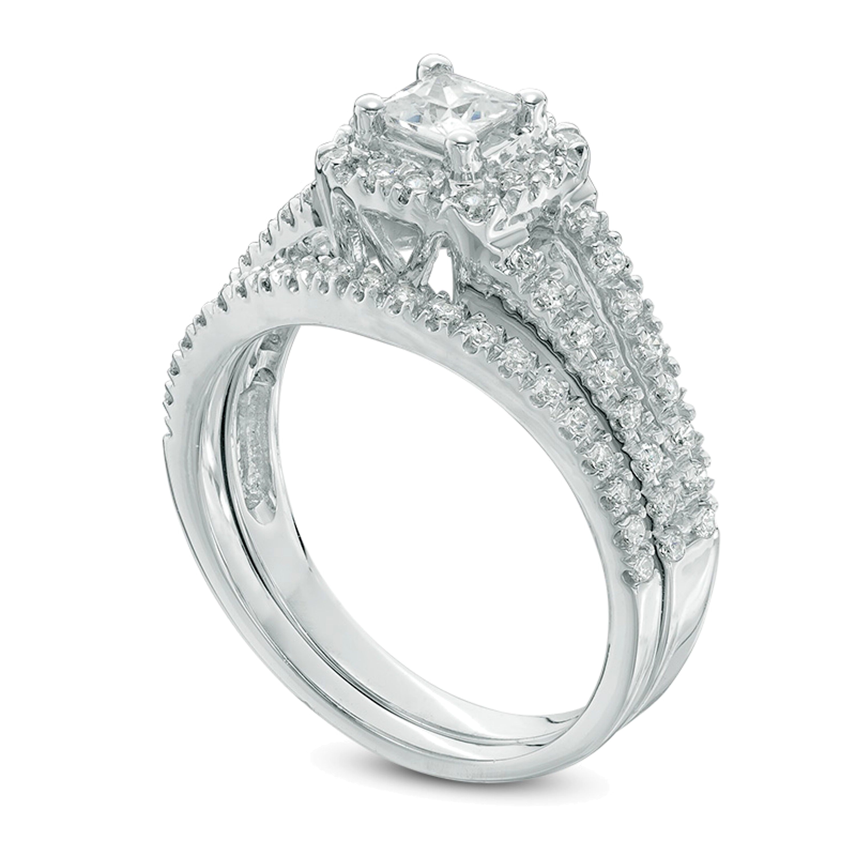 0.75 CT. Gesamtgewicht Braut-Set mit Diamanten im Princess-, Rund- und Kissenschliff in 10K Weißgold