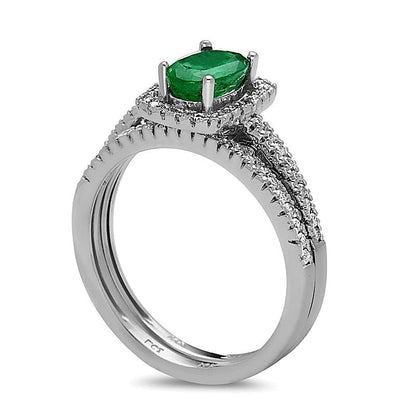 Braut-Set mit ovalem Smaragd und Diamanten von 0,33 ct. Gesamtgewicht in 14K Weißgold