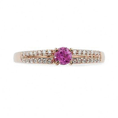 Freundschaftsring mit im Labor gezüchtetem rosa Saphir und Diamant 0,1 ct. Gesamtgewicht in 10K Roségold