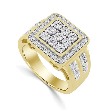 1.0 ct. Gesamtgewicht Fashion-Ring mit Diamanten im Kissenschliff in 10K Gelbgold