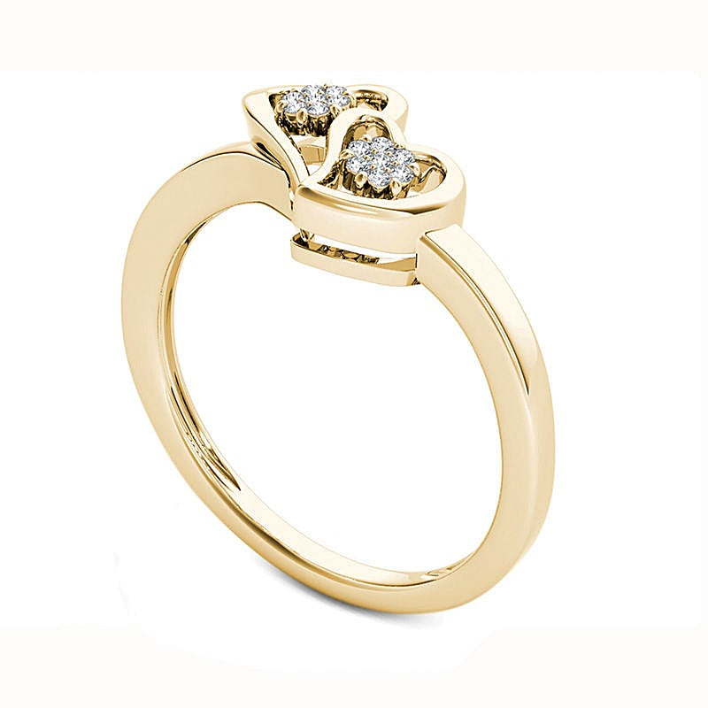 0,05 ct. Gesamtgewicht Diamant Doppelherz-Ring in 10K Gelbgold