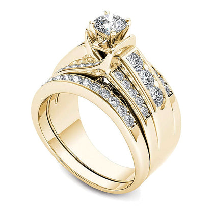1.25 ct. Gesamtgewicht Diamant Brautset mehrreihig in 14K Gelbgold
