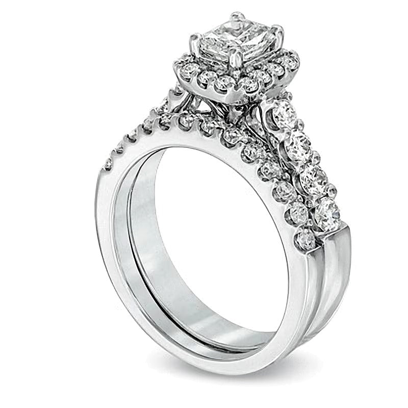 Braut-Set mit Diamanten im Radiant- und Rundschliff, 2.0 ct. Gesamtgewicht, in 14K Weißgold