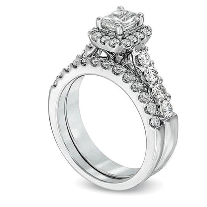 Braut-Set mit Diamanten im Radiant- und Rundschliff, 2.0 ct. Gesamtgewicht, in 14K Weißgold