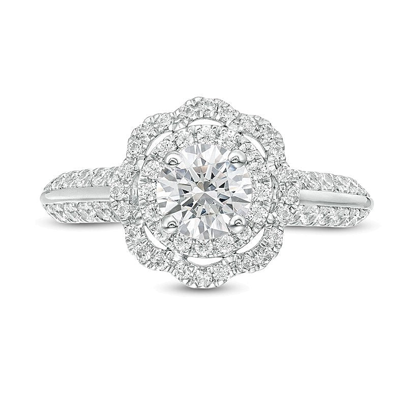 1.5 CT. Gesamtgewicht Diamant-Verlobungsring mit Halo in 14K Weißgold