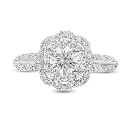 1.5 CT. Gesamtgewicht Diamant-Verlobungsring mit Halo in 14K Weißgold