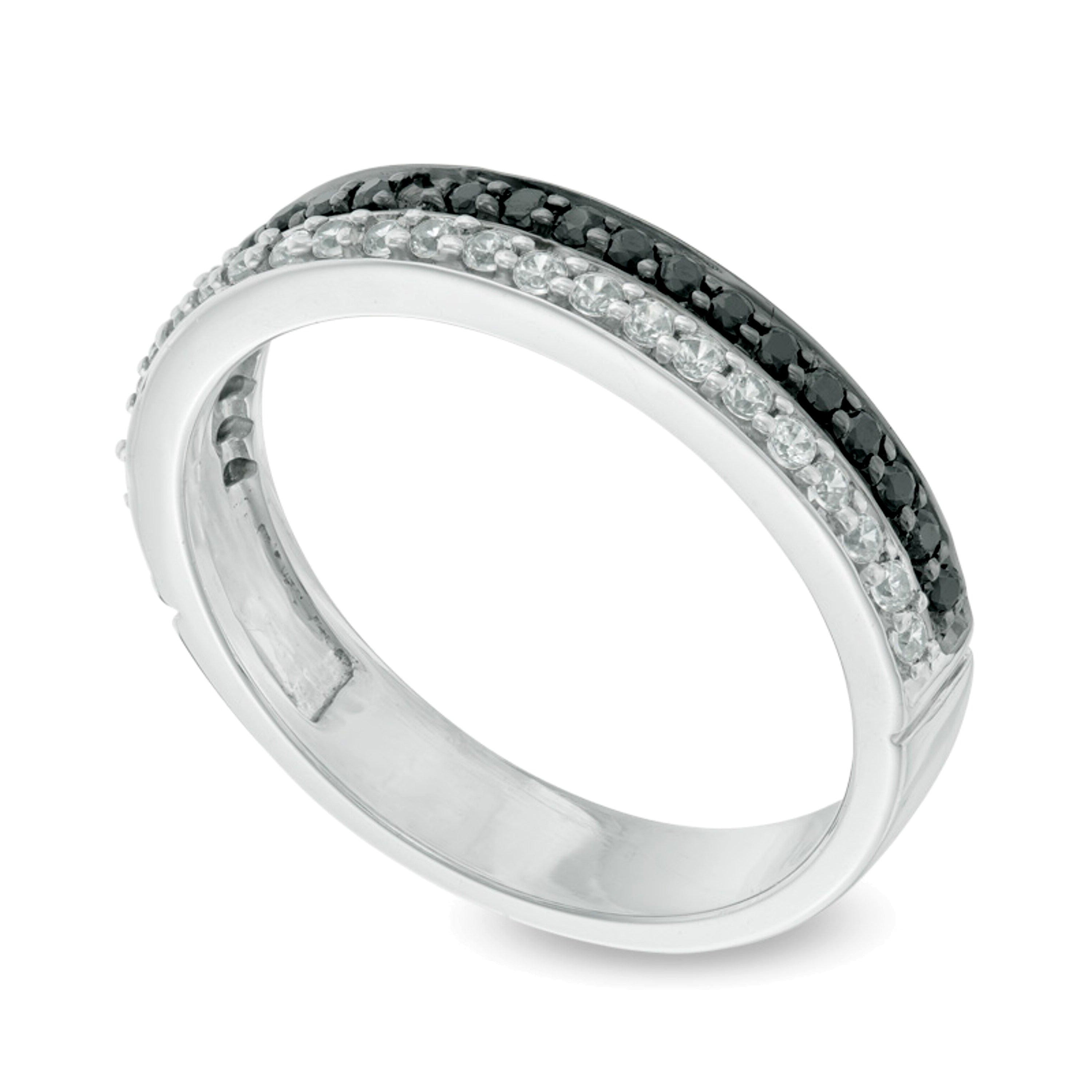 0.33 ct. Gesamtgewicht behandelter schwarzer und weißer Diamant Ehering zweireihig in 10K Weißgold