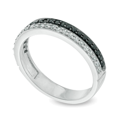 0.33 ct. Gesamtgewicht behandelter schwarzer und weißer Diamant Ehering zweireihig in 10K Weißgold