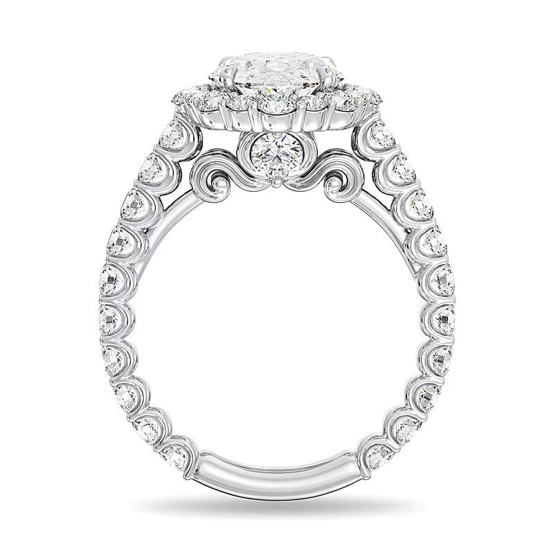 Halo-Verlobungsring mit ovalem Labordiamant 4,75 ct. Gesamtgewicht in 14K Weißgold