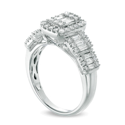 1.0 ct. Gesamtgewicht Multi-Stone Ring mit Baguette- und rund geschliffenen Diamanten in 14K Weißgold