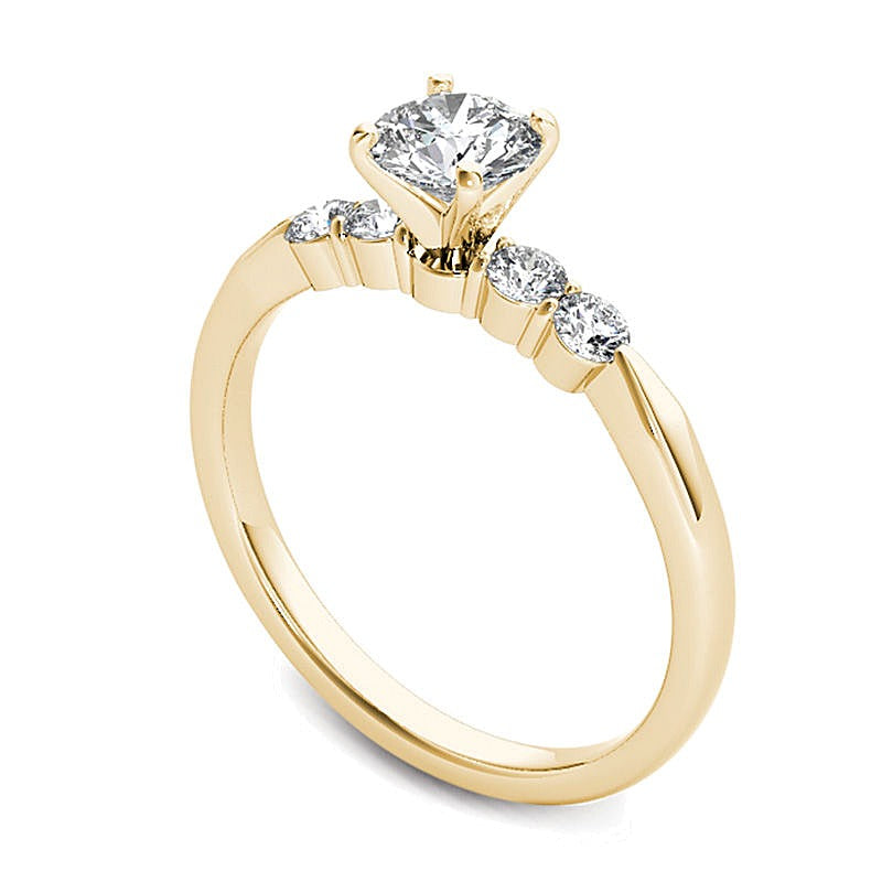 0,5 ct. Gesamtgewicht Diamant Verlobungsring Solitär mit seitlichem Besatz in 14K Gelbgold