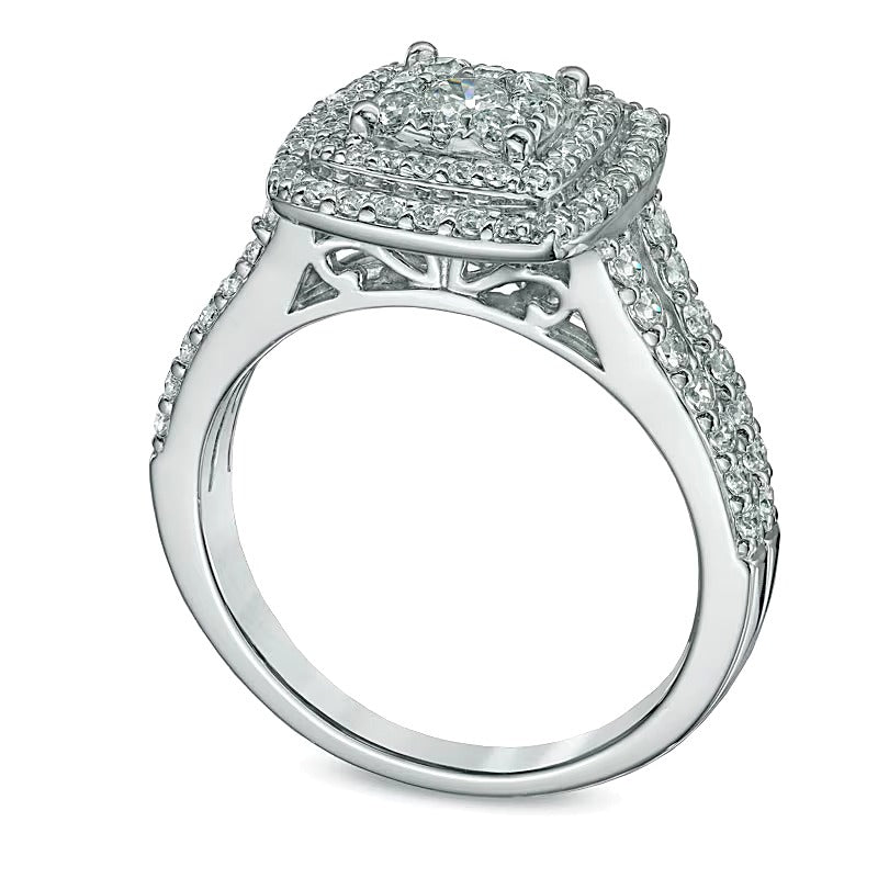 1.0 ct. Gesamtgewicht Komposit-Diamant Verlobungsring mit doppeltem Rahmen in 14K Weißgold