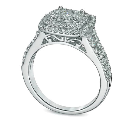 1.0 ct. Gesamtgewicht Komposit-Diamant Verlobungsring mit doppeltem Rahmen in 14K Weißgold