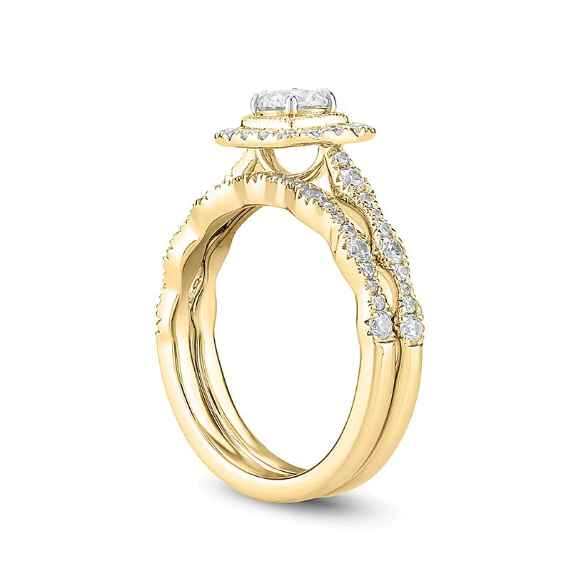 1.0 CT. Gesamtgewicht Diamant Braut-Set im Art-déco-Vintage-Stil mit Kissenschliff-Rahmen in 10K Gelbgold