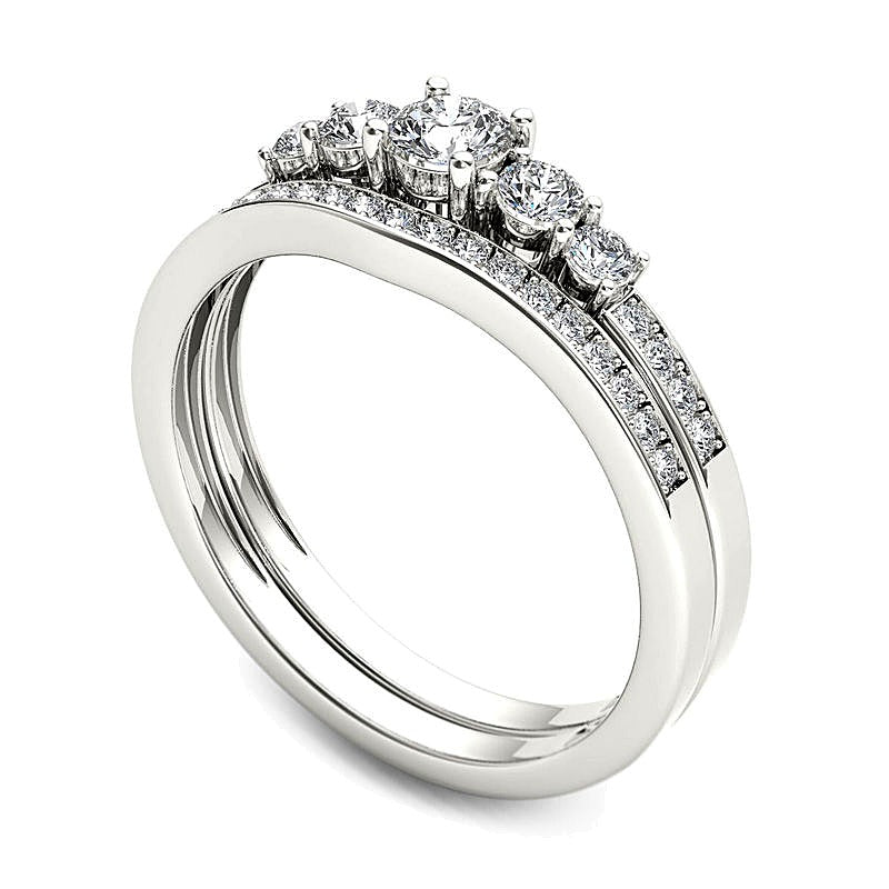 Diamant-Brautset 0,5 ct. Gesamtgewicht mit fünf Steinen in 14K Weißgold