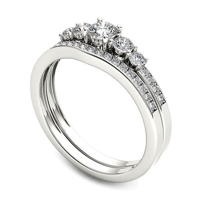 Diamant-Brautset 0,5 ct. Gesamtgewicht mit fünf Steinen in 14K Weißgold