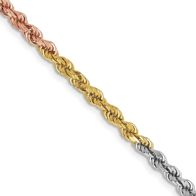 14K Tricolor Tri-colored 2.9mm Diamantiert Kordel mit Karabinerverschluss Halskette