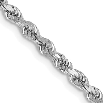 14K Weißgold 2.75mm Diamantiert Kordel mit Karabinerverschluss Halskette