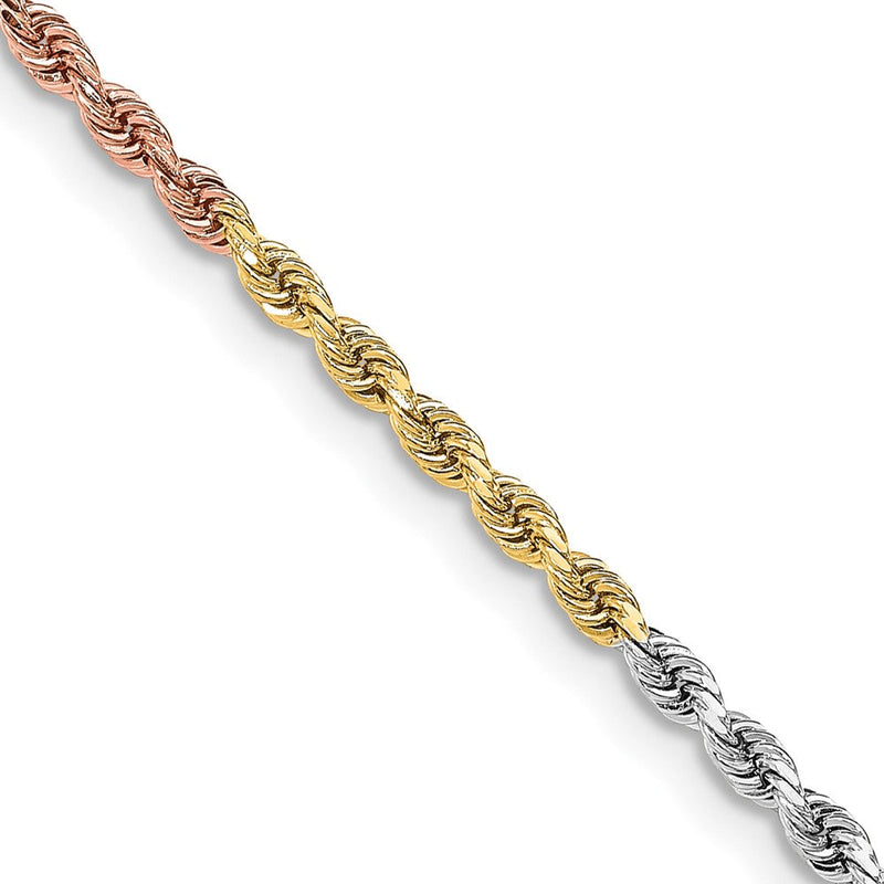 14K Tricolor Tri-colored 3mm Diamantiert Kordel mit Karabinerverschluss Halskette