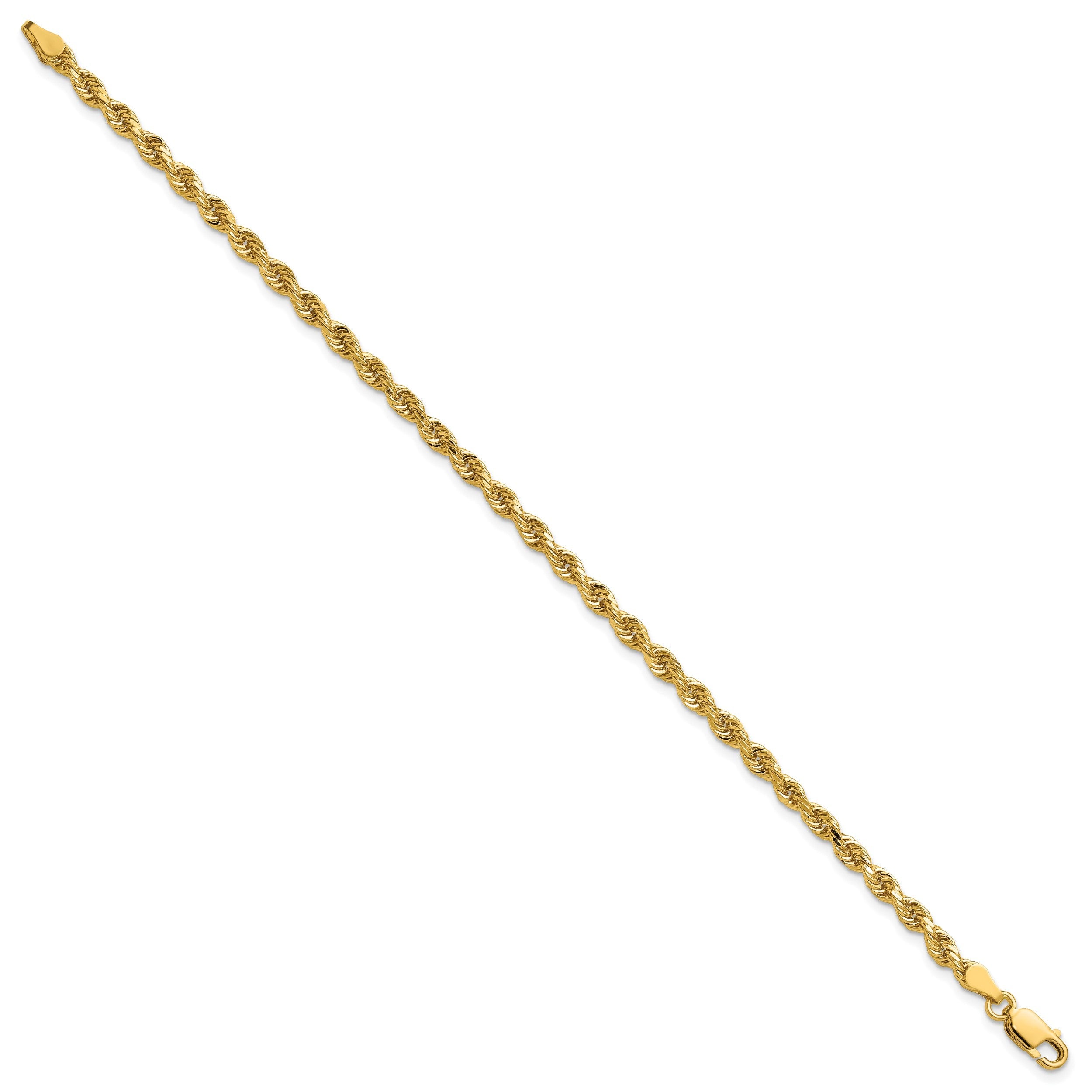 14K Gelbgold 3.25mm Diamantiert Kordel mit Karabinerverschluss Kette Fußkettchen