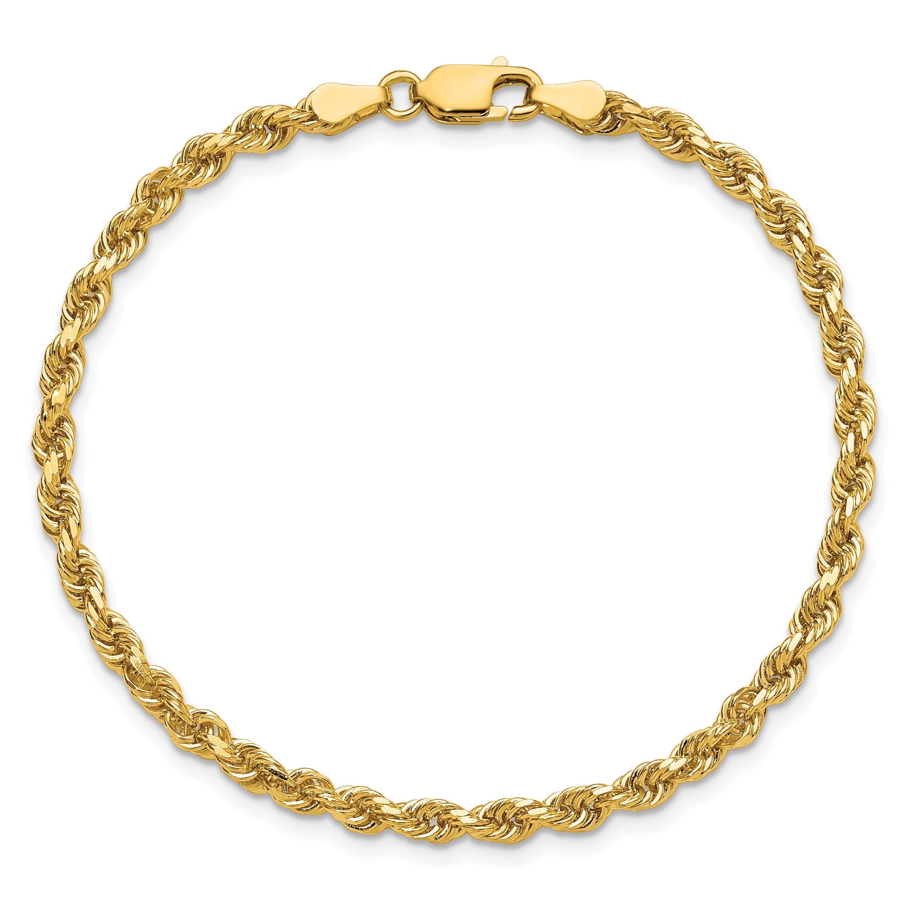 14K Gelbgold 3.25mm Diamantiert Kordel mit Karabinerverschluss Kette Fußkettchen