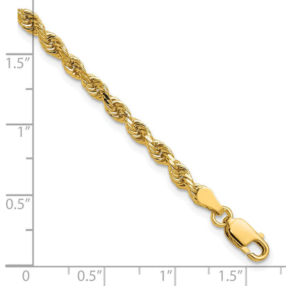 14K Gelbgold 3.25mm Diamantiert Kordel mit Karabinerverschluss Kette Fußkettchen