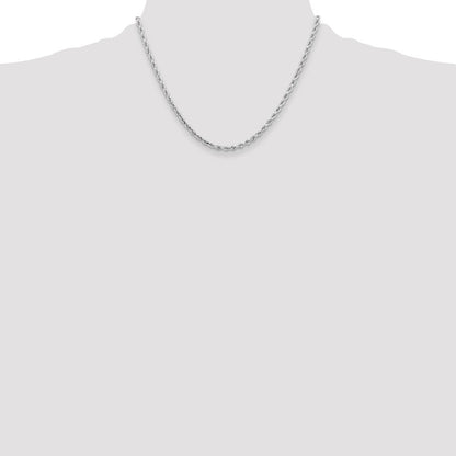 14K Weißgold 3.25mm Diamantiert Kordel mit Karabinerverschluss Halskette