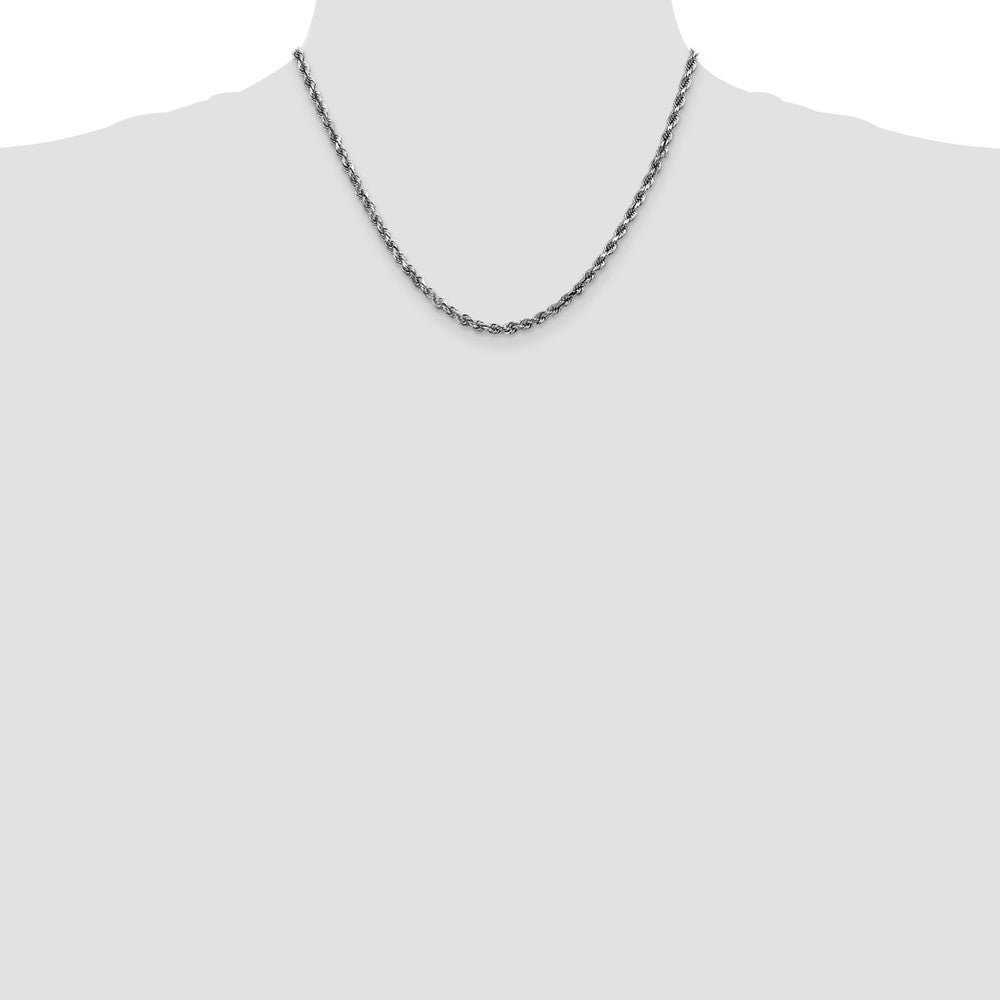 14K Weißgold 3.5mm Diamantiert Kordel mit Karabinerverschluss Halskette